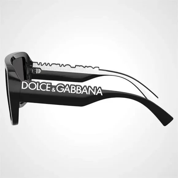 New Dolce & Gabbana Sunglasses Black Rectangle Shield Aviator Mask White Logo
